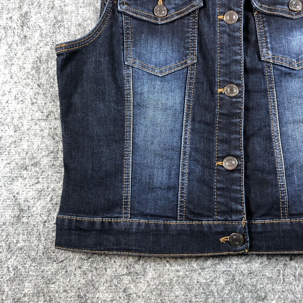 Wax Jean Womens Large Blue Stretch Denim Trucker Vest Button Front - Picture 2 of 14